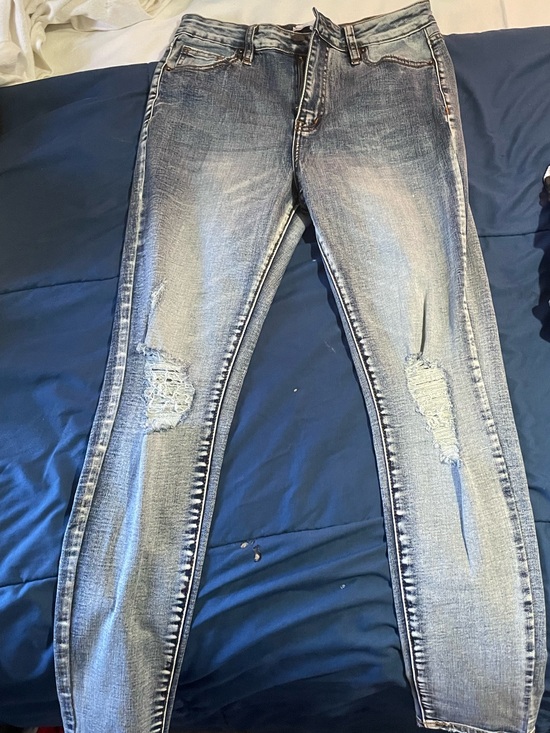 Fashion Nova Denim - Fashion Nova Light Blue Distressed Skinny Jeans